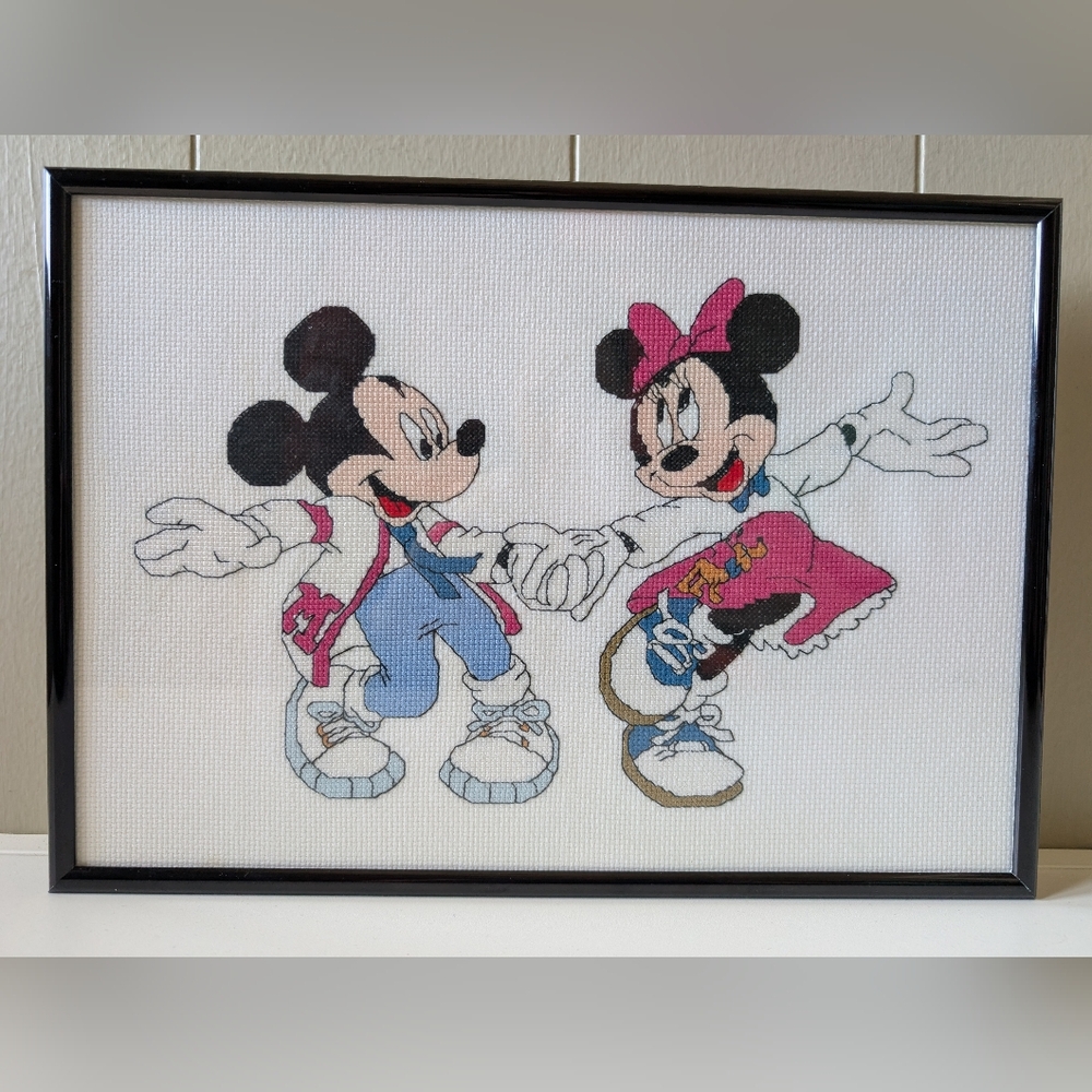 Framed Mickey and Minnie Cross Stitch Art